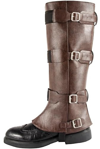 Degpum Piratenkostüm, Stiefelüberzug, Mittelalter-Stiefelüberzug, verstellbar, PU-Leder, Steampunk, Wikinger, Jedi, Renaissance, Halloween, Pirat, Cosplay, Kostüm, Zubehör für Männer und Frauen,