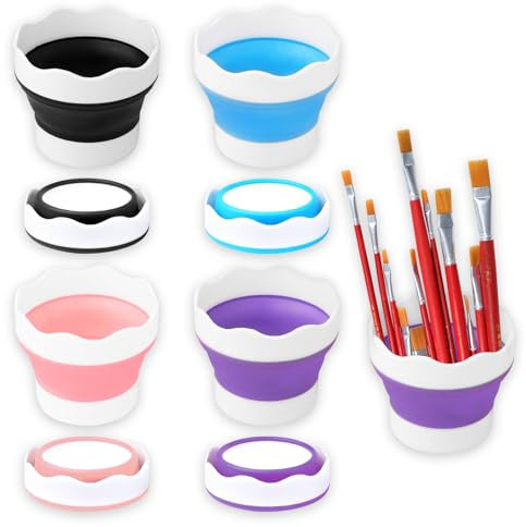 DHSWNNG 4 Stück Wasserbecher für Pinsel Silikon Faltbarer Pinselbecher Malbecher Wassertankpinsel Wascheimer Tragbar Malerei Pinsel Waschen Eimer für Aquarell-Acryl-ölgemälde