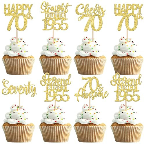 SYKYCTCY 24 Pack Happy 70th Birthday Cupcake Toppers Glitter Straight Outta 1956 Seventy Legend Since 1956 Cupcake Picks for Cheers to 70 Years Birthday Party Cake Decorations Supplies