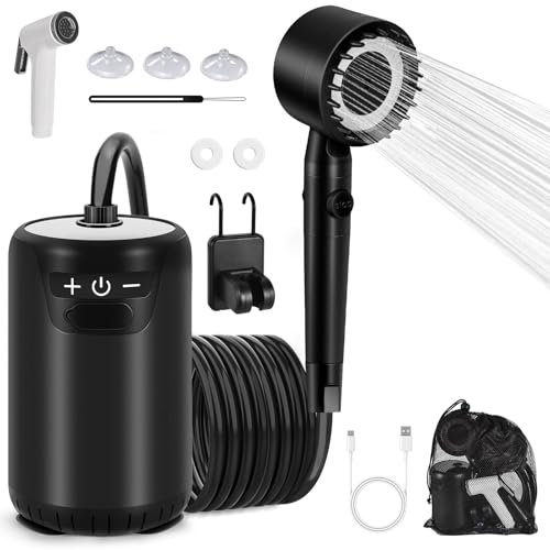 Charmofun Camping Dusche, 8000mAh Tragbare Campingdusche Akku mit Pumpe, Outdoor Mobile Dusche Set mit Filter Duschkopf und 10-Gang-Schaltung für Wandern Garten Reisen Haustier Autowaschen (8000mAh-A)