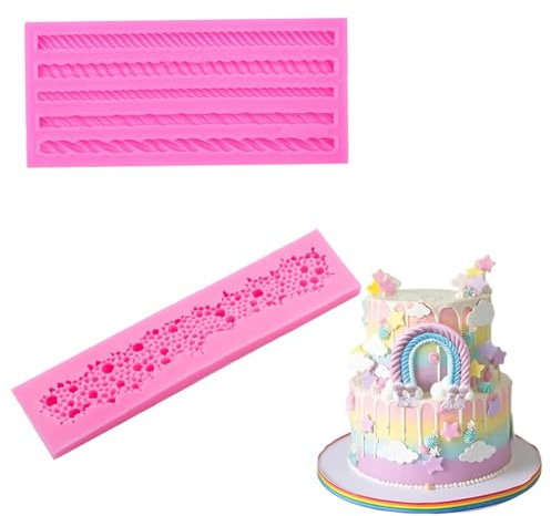 FFOFGFEM 2 PCS Pearl Fondant Mould 3D Knit Rope Silicone Mold Non-Stick Rope Fondant Molds for Birthday Party Cakes Chocolates Desserts Decorating
