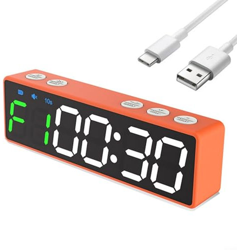 Timer digitale magnetico per sport, palestra, orologio ricaricabile per fitness e allenamento, display a LED, orologio da palestra portatile ricaricabile per allenamento (lettera verde bianca in