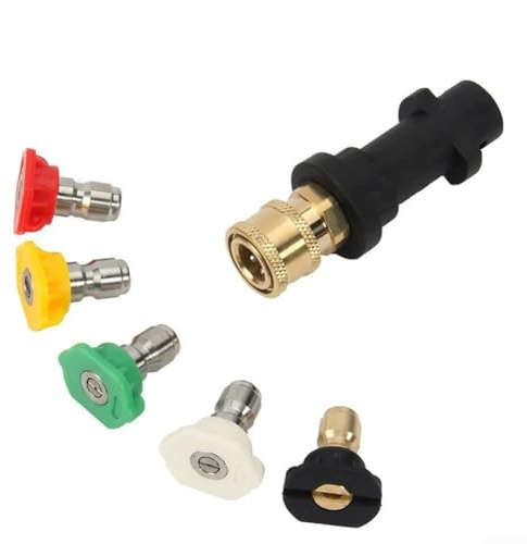Hochdruckreiniger-Adapter, 6,35 mm Schnellanschluss, männliche Düse für Kärcher K2 K3 mit 5 Spitzen, 3000 PSI Messing-Gummi