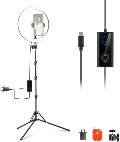 NEEWER 12 24W Power LED Ring Light with Tripod Stand, Bi Color 2900-7000K, USB C PD Input, CRI97+ 1810lux/0.5m Compatible with iPhone Makeup Studio Streaming Selfie Video Recording, RH12B K2