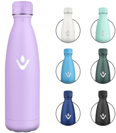 Cantimplora Termica 500ml, Botella Termica con Doble Pared sin BPA, Botella de Agua Acero Inoxidable Reutilizable, Termo Agua para Colegio, Oficina, Senderismo, Deporte, Viajes, Interior o Exterior