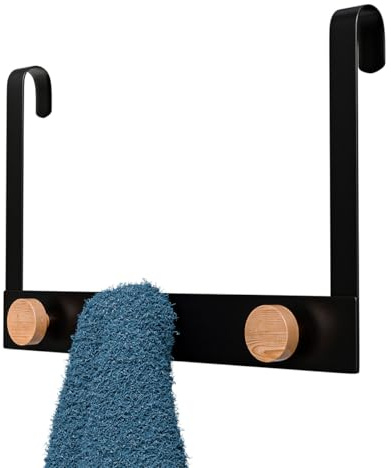 Amig – Crochet pour radiateur de Salle de Bain – Porte-Serviettes Noir avec Crochets en Bambou – Patère sans perçage – Design Moderne et Minimaliste
