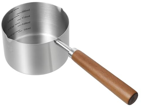 Telooco Cat Dog Food Scoop 1 Cup, 304 Stainless Steel Dog Food Measuring Cup with Measuring Lines (Cup/ML) & Long Wooden Handle, Dishwasher Safe