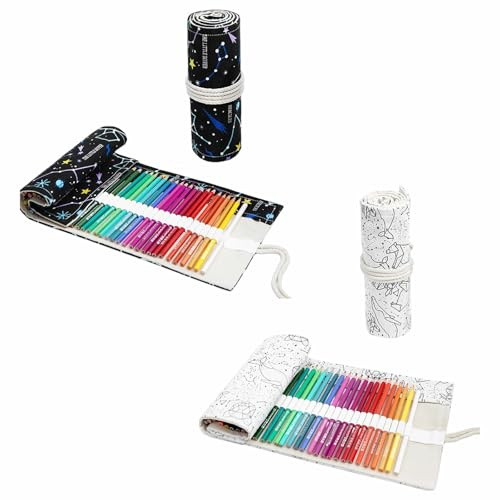HUIHAOEU 2 Piezas Estuche para Lápices De Lona Roll Up Pencil Case con 36 Agujeros Portátil Bolsa De Lápiz Enrollable para Esbozar Dibujar Escribir