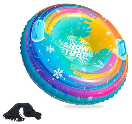 sunVigorous Tubo de nieve inflable resistente de 35 pulgadas/ 90 cm, para niños y adultos, material de PVC reforzado resistente a las heladas, asas integradas, tubo de trineo de invierno al aire libre
