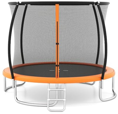 GOPLUS Trampolin Outdoor, 244/305/366 cm, Freizeittrampolin mit Sicherheitsnetz, Leiter, verzinkte Metallrahmen, robuste Gebogene Beine, Gartentrampolin für Kinder und Erwachsene