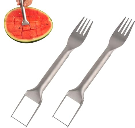 Stainless Steel 2-in-1 Watermelon Fork & Slicer, 2Pcs Set - Portable Fruit Cutter Tool for Easy Slicing and Serving, Ideal for Home, Kitchen, Party, Camping & Outdoor Gadgets