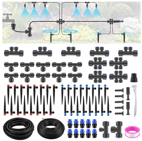 Delousiber 240FT/73M Drip Irrigation System, Quick Connector Drip Irrigation Kit, Automatic Garden Watering System with 1/2 + 1/4 Tubing, Nozzles, Sprinklers for Outdoor Plants, Greenhouse, Lawn