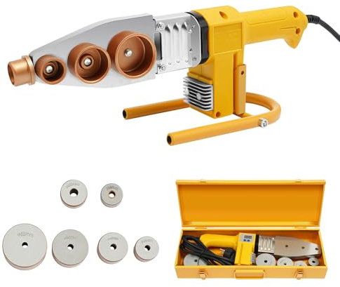 Saldatrice multifunzione per tubi da 850 W, set 6 in 1, per tutti i comuni tubi in plastica (20-63 mm), precisione digitale (32-716°F) e robusto alloggiamento in alluminio, ideale per installazione
