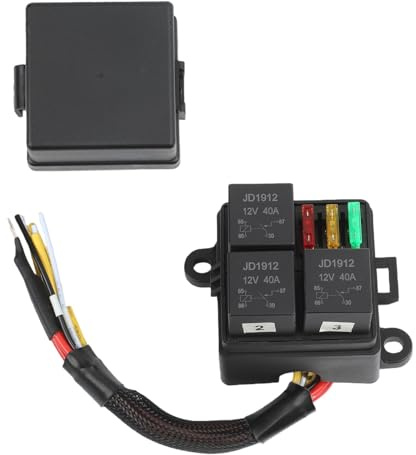 Lawnoval 12 V per kit relè fusibile precablato a 3 posizioni per fusibili a lama ATC e ATO Alloggiamento in plastica nera, 12° 12° 10 cm
