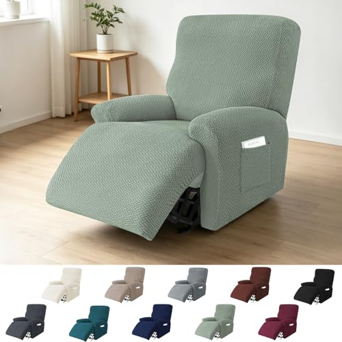 BOFITENG 4-Teilig Sesselschoner für Relaxsessel, All-Inclusive Sesselbezug, Sessel Überzug mit Taschen, Sesselhussen Stretch mit Armlehne, für Fernsehsessel Liege Sessel (Sapphire Grün)