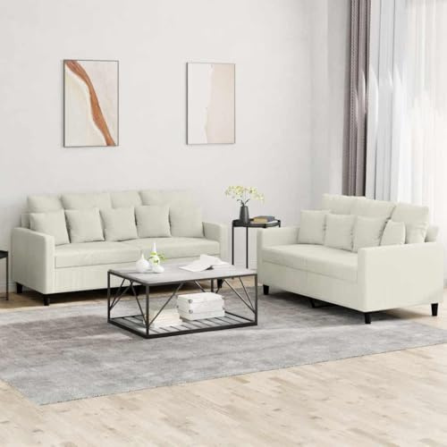 Augerqir 2-TLG. Sofagarnitur mit Kissen Creme Samt, Polstergarnitur mit Armlehne und Rückenlehne, 2 Sitzer für Wohnzimmer Gästezimmer Büro Lounge, platzsparend und bequem