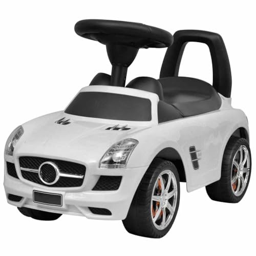 Ziaphsol Weißes Tretauto für Kinder aus Kunststoff mit Stauraum unter dem Sitz, 6 Lieder und Hupe, 4 Räder, 66,2 x 28,7 x 38,4 cm, tragfähig bis 23 kg ab 2 Jahren