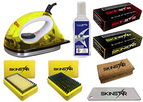 SkinStar Starter Ski Wachs Set, Wachsbügeleisen Bürste Hydrocarbonwachs 8-teilig