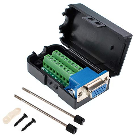 Oiyagai DB15 3+9 D-SUB VGA Weiblich 3-Reihen 15-Pin Stecker Adapter Schraubanschluss Breakout-Board Connector Signalmodul mit Gehäuse, Lötfrei