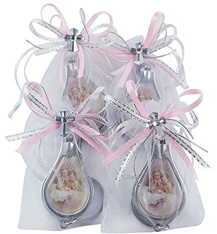 12 Pcs Baptism Keychain with Nail Clipper and Opener Party Favors for Girl -Bautizo Recuerdos/Baby Angel Design in Decorated Pouches (pink-2)