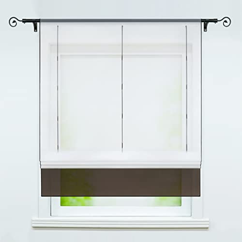 Joyswahl Raffrollo Voile Bändchenrollo mit Tunnelzug Anna Farb Gardinen BxH 120x155cm Braun 1er Pack