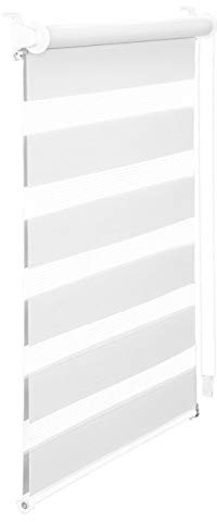 Jet-Line | Sichtschutzrollo | weiß | 100 cm breit | 150 cm lang | Rollo | Klemmfix ohne Bohren | lichtdurchlässig | Blockstreifen | Doppelrollo