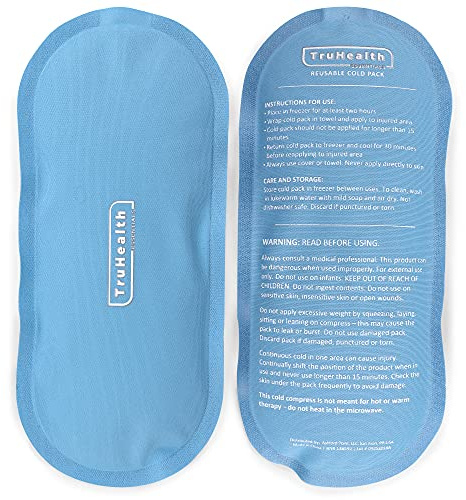 TruHealth Gel Cold Compression Ice Packs for Injuries - Gentle Fabric Cold Compress - Reusable Gel Pad for Knee & Back Relief - Flexible Ice Pack Conforms to Body Contours, 2 Count, 4.5 x 9.5 in, Blue