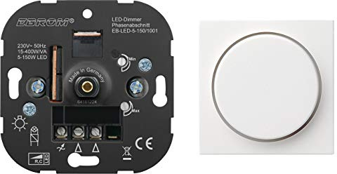 EBROM/GIRA 5 Jahre Garantie! EBROM® Unterputz LED Dimmer Drehdimmer + GIRA Dimmerabdeckung 065003 reinweiß glänzend, Phasenabschnitt, für LED 5-150 Watt + dimmbare Halogen etc. 15-400 W/VA
