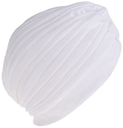 Perfeclan Plissierte Kopftuchmütze für Damen Turban, Weiß, 58cm