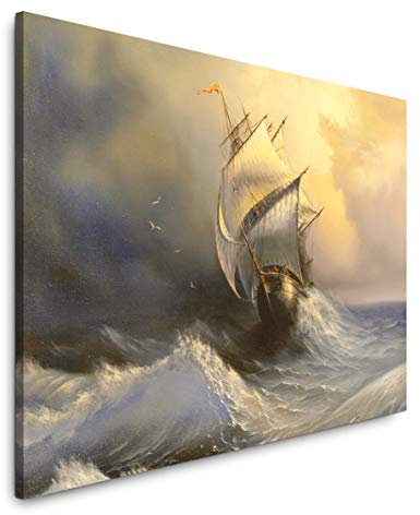 Paul Sinus Art altes Segelschiff im Sturm 180 x 120 cm Inspirierende Fotokunst in Museums-Qualität für Ihr Zuhause als Wandbild auf Leinwand in XXL Format
