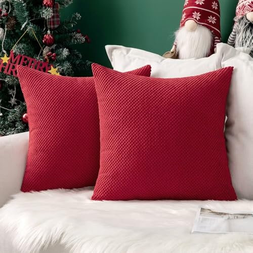 MIULEE 2er Set Kissenbezüge Weihnachten Dekokissen Körnig Dekorativ Kissenbezug Kissenhülle Sofakissen Deko Bezug Weich Zierkissen Kissen für Wohnzimmer Schlafzimmer 40x40cm Rot