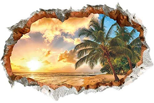 WandSticker4U®- 3D Wandtattoo SONNENUNTERGANG I Wandbild: 90x60 cm I Wandsticker Meer Strand Palm Insel Karibik Poster Fensterblick I Wand Deko für Wohnzimmer Schlafzimmer Küche Türaufkleber