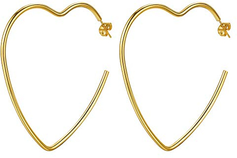 Suplight Herz Creolen groß Damen vergoldet Ohrringe 60mm Statement Ohrringe Geometrische Ohrringe Hoop Earrings Mädchen Frauen trendig Accessoire Modeschmuck