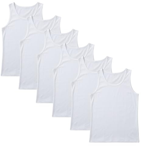 Back to School 6 Pack Kids Boys Girls 100% Cotton Warm Vests/Available in Ages 2 up to 13 Years (11-12 yrs) White