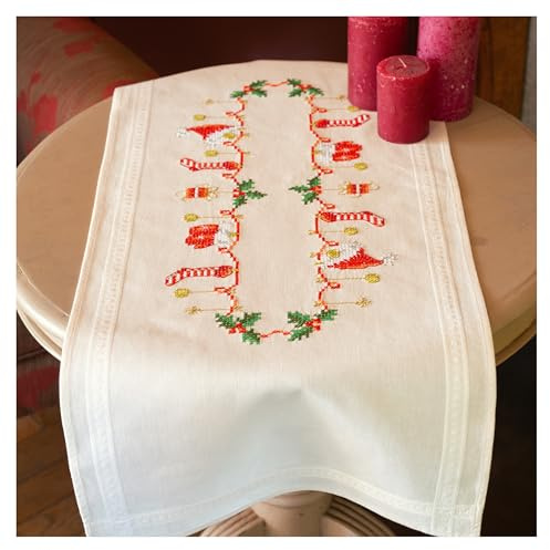 Vervaco Stickpackung Kreuzstich Set Vorgedruckt Tischläufer Weihnachtlich Stickdecken Vorgezeichnet DIY Basteln Erwachsene Kreativ Stickläufer zum Selbersticken 40 x 100 cm Stickset