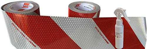 UvV UVORXM16 Orafol 2 Meter Kfz-Warnmarkierung Weiss/rot 141 mm breit je 1 m Links- und Rechts selbstklebend inkl. 1 x UvV Anti-Blasen Fluid (Orafol)