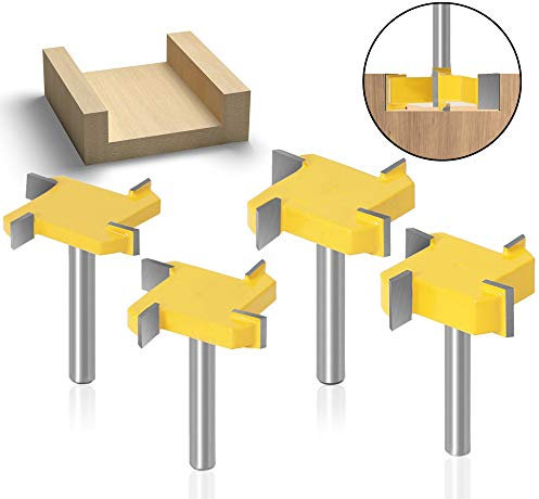 Bestgle 4 Pcs Set di Bit Router Slot & Fessura, Legno Fragola Pialla Strumento di Carpenteria Fresa di Carburo Cementato Slot a T