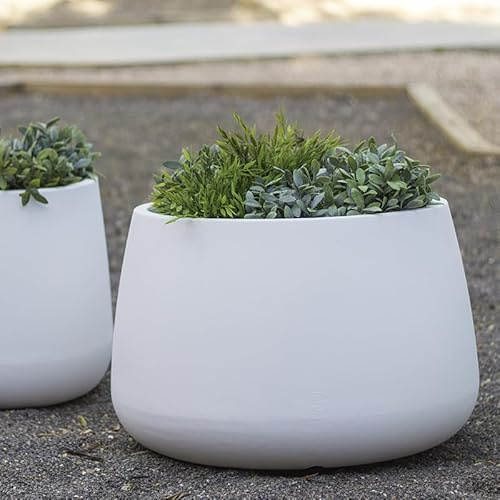 Moovere vaso rotondo bianco grande 59 x 39 cm, fioriera per esterno e interno, terrazza, giardino e zona piscina – Camelia 60