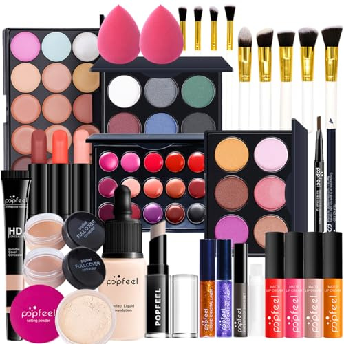 All in One Make Up Set, Schminke Set für Frauen, Makeup Set Starter Kit Multifunktions Kosmetik Schmink Kit mit Lidschatten Palette, Lippenstift, Eyeliner, Mascara, Pinsel Für Frauen Mädchen