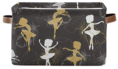 susiyo Large Foldable Storage Bin Cute Ballerina Fabric Storage Baskets Collapsible Decorative Baskets Organizing Basket Bin with PU Handles for Shelves Home Closet Bedroom Living Room-1Pack