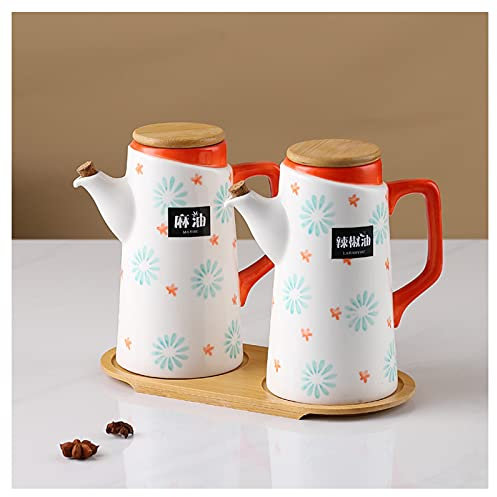 Bouteille Distributrice D'huile en céramique Huilier Distributeur D'olive Sauce soja ou Cruet de vinaigre 2 pièces