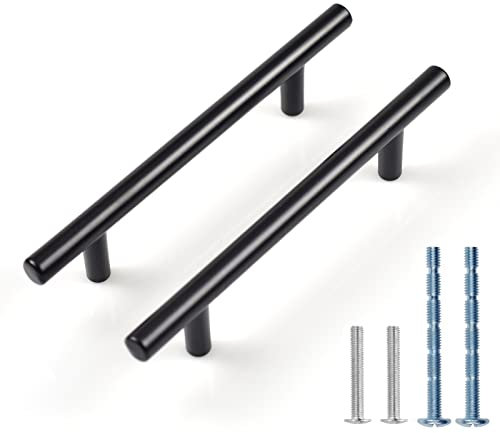 FunChaos 12 stycken svarta kökshandtag, möbelhandtag i aluminiumlegering, skåphandtag med 2 storlekar skruvar, lådskåphandtag för kök, sovrum, badrumsmöbler, kontor (128 mm)
