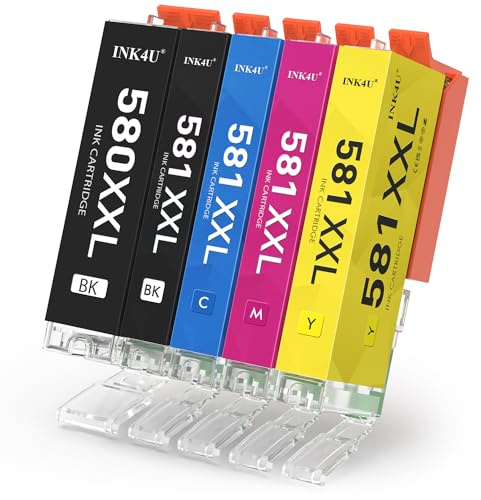 INK4U 580XXL 581XXL Cartucce d'inchiostro Compatibili per Canon PGI-580XXL CLI-581XXL per Canon TS6150 TS6250 TS6350 TS8150 TS8250 TS9550 TS705 TR7550 TR8550 (5 Pezzi)