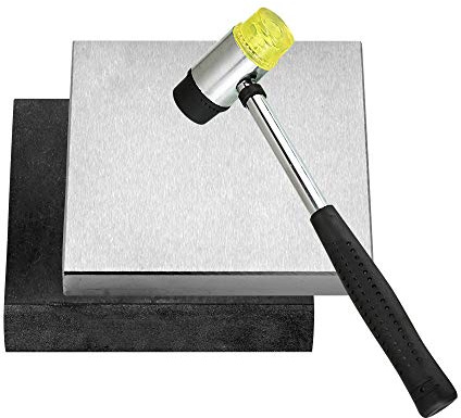 Oudtinz Steel and Rubber Block 2 Pcs Work Bench Blocks Stamping Block for Hammering, Shaping, Chasing, Flattening Metals (10CM x 10CM)