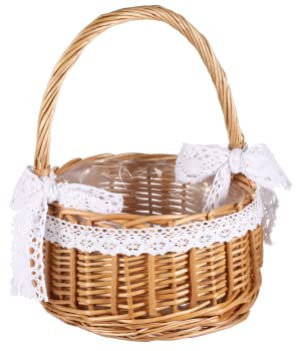 Alipis Banque de Fleur de Fleur de Wicker Rattan Fille Paniers Panier à Bonbons D' ?ufs Poignée en Dentelle Insert en Plastique er de Rangement 1 er De Paques En Osier
