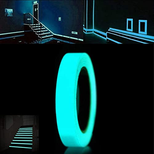 Cinta Adhesiva Auto Adhesivo Pegatina Luminosa, Cinta Adhesiva Fluorescente, Usa para Brillar en la Oscuridad cinta de advertencia, tiras de suministros de escenario (3m x 1cm,Azul)