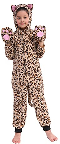 Sincere Party Fleece Cheetah Onesie kostym Halloween Leopard katt kostym för barn XL(10-12)
