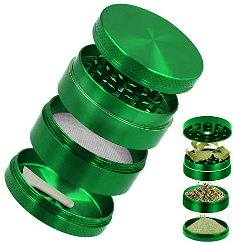 Grinder Metálico para Hierbas y Especias en Hogar,Grinder Grinder 4 Piezas para triturar Hierbas, Especias,Tabaco,Plantas,Hojas de té, etc. con Filtro de Polen y raspador (Ø63mm）