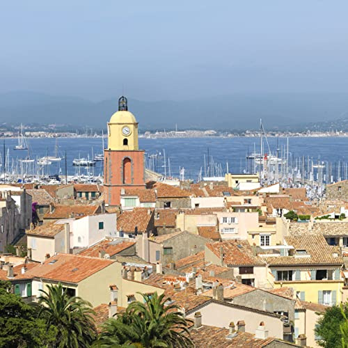 Papier Peint intissé 270x250cm, Photo Trompe l'oeil Port de Saint Tropez, Magnifique Panorama