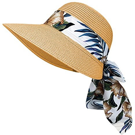 GizellMG Casquettes rétro Chapeau Paille Visières Femme Chapeau d'été Pliable Grande Bord avec Nœud pour Femme Fille Capline Vintage pour Plage 58CM